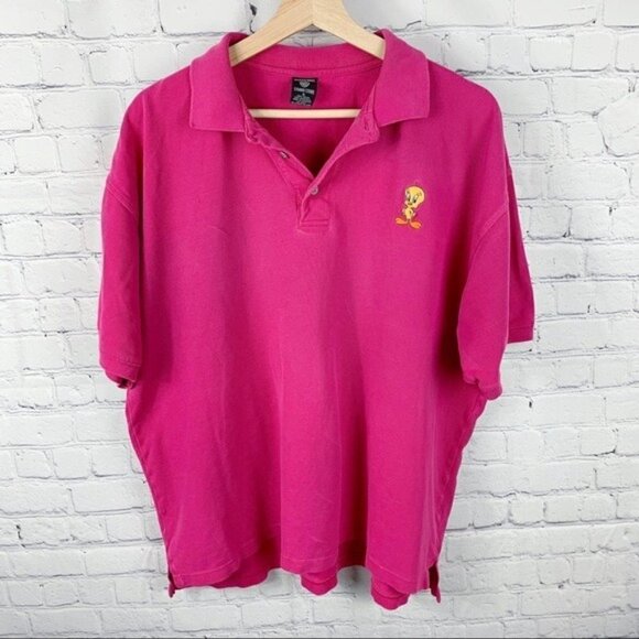 VINTAGE Warner Bros Pink Tweety Bird Polo Shirt - Picture 1 of 9